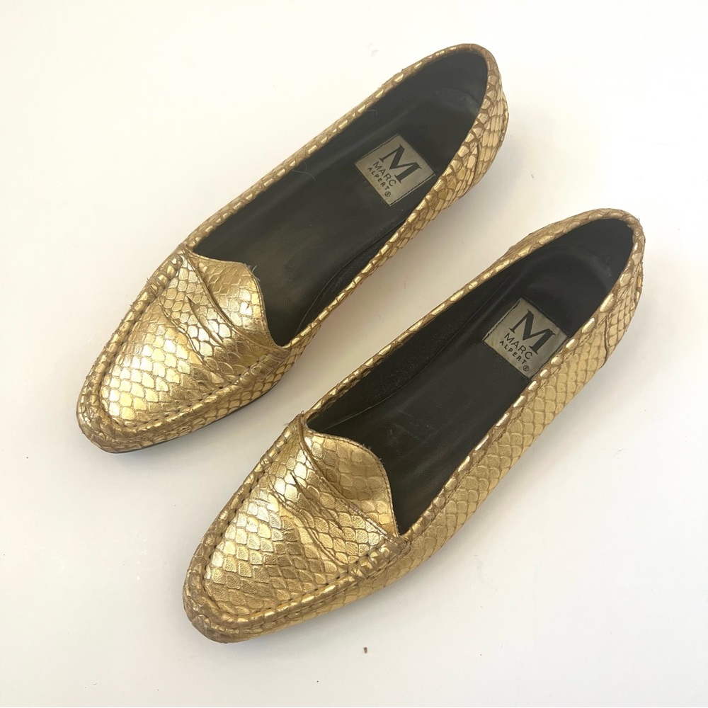 Marc Alpert Anthropologie Gold Snakeskin Embossed Leather B13/9